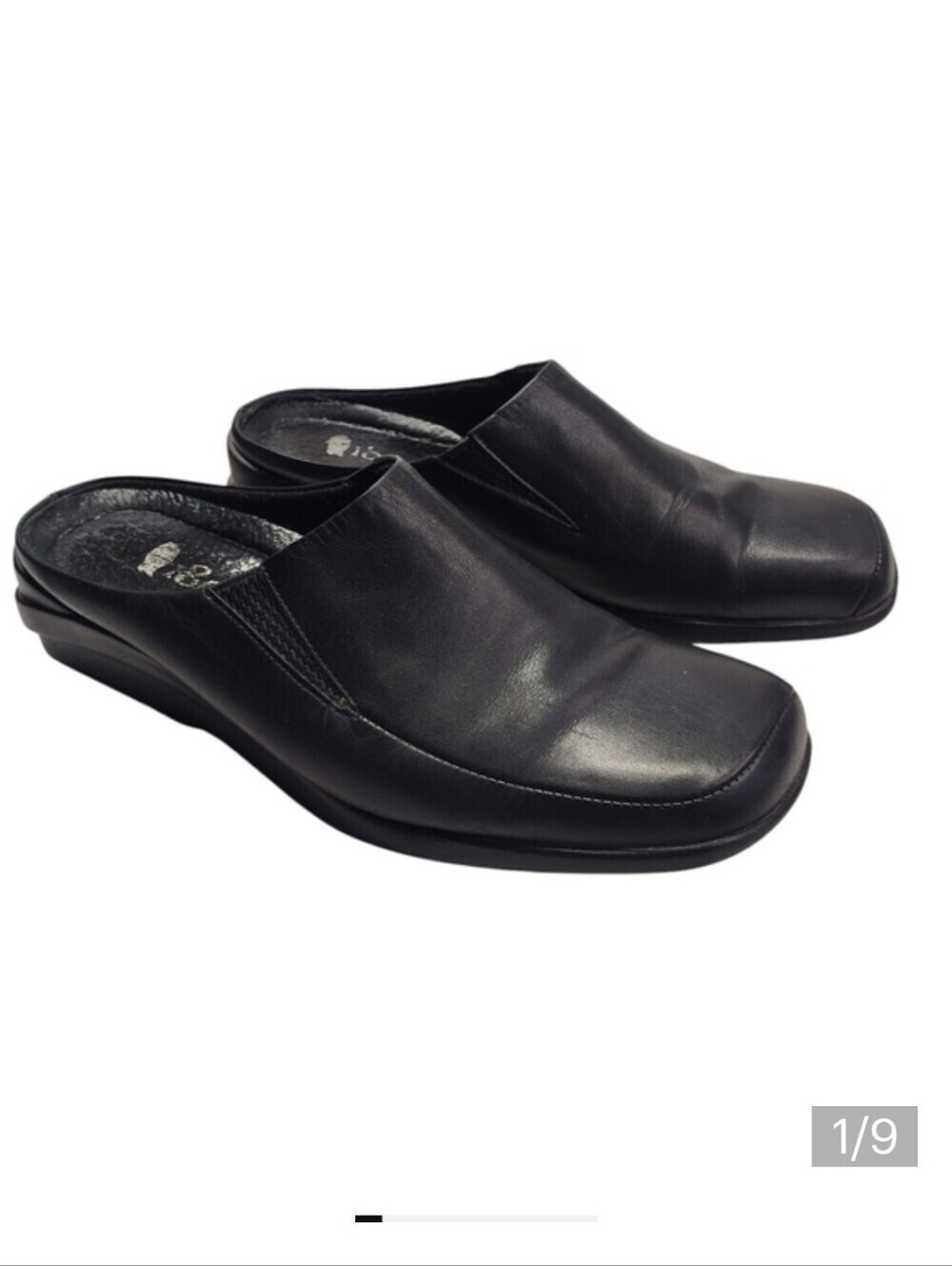 1803 Women's Black Leather Slip On Loafer Clogs Shoes Size 38